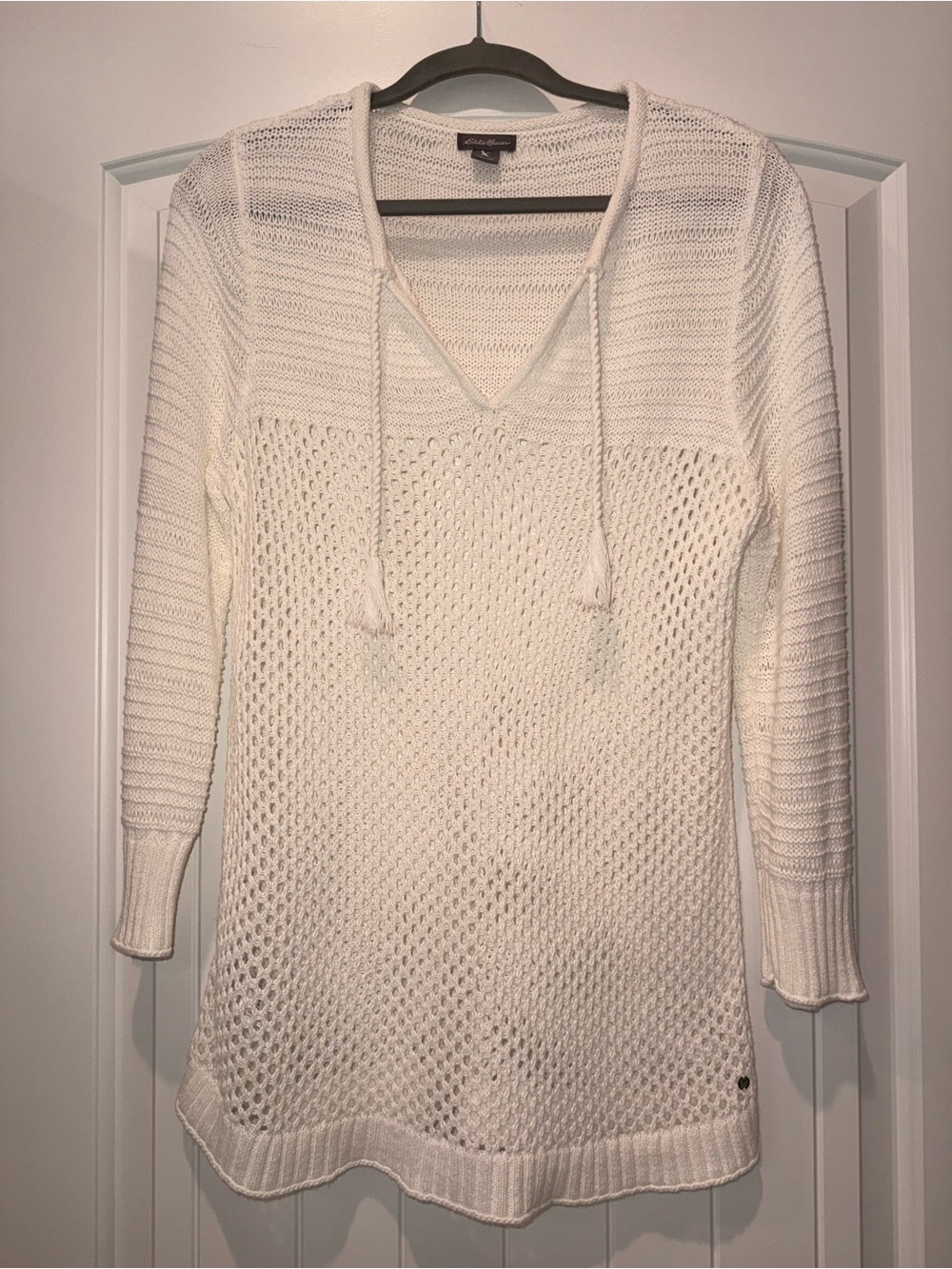 Eddie Bauer White Open-Knit V-Neck Swim Cover-Up Tunic